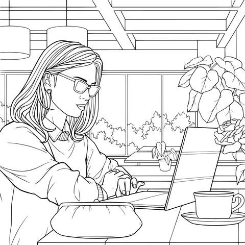 Woman focusing on using a laptop