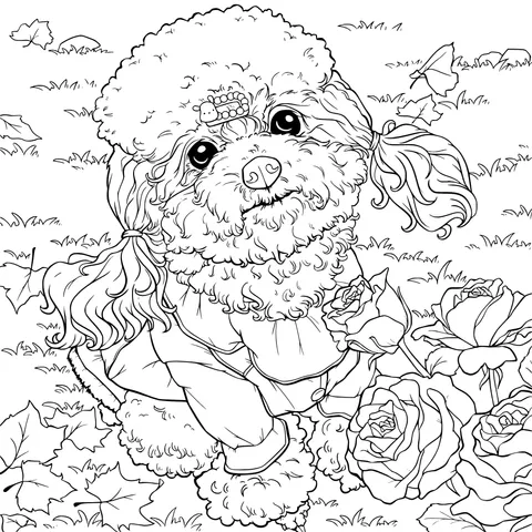 A Teddy Dog in Cute Attire and Roses