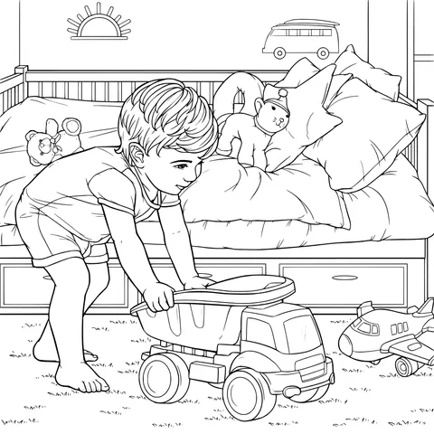 Little boy playing with toy cars