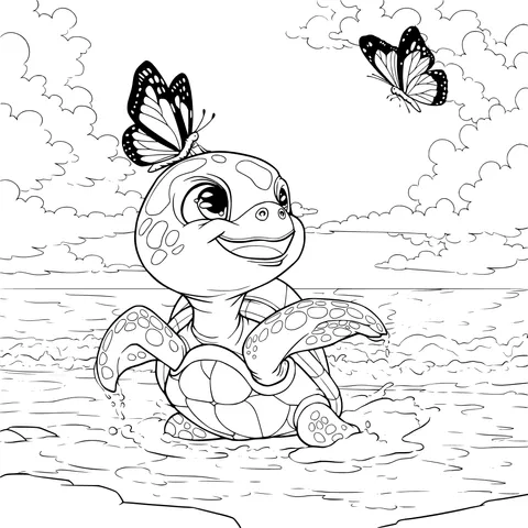 The Sea - turtle's Seaside Appointment with Butterflies