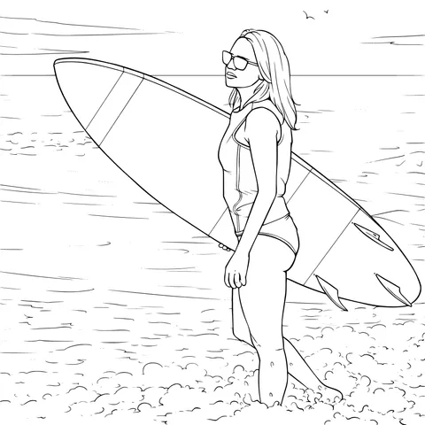 Woman on the beach with a surfboard
