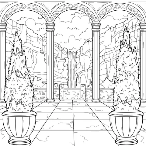 Waterfall view in the courtyard