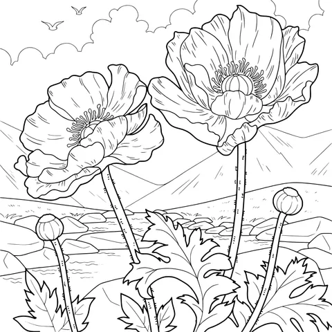 Blue Poppies by the Stream