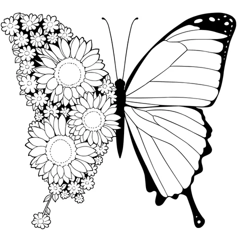 Blue Butterfly Decorated with Flowers