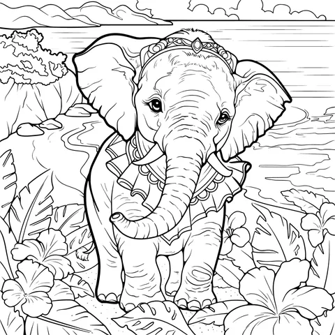 Decorated Elephant on the Beach