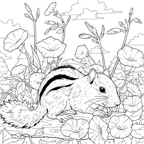 Chipmunk among the flowers