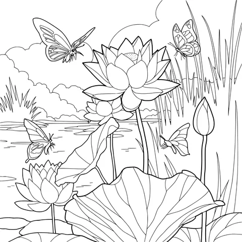 Butterflies Dancing over Lotus Pond