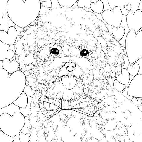 Cute Puppy Surrounded by Hearts
