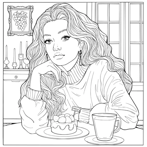Red - haired Woman Enjoying Dessert and Drink