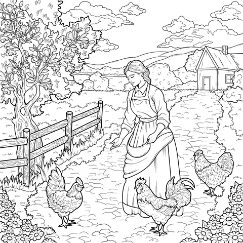 Farm - woman Feeding Chickens
