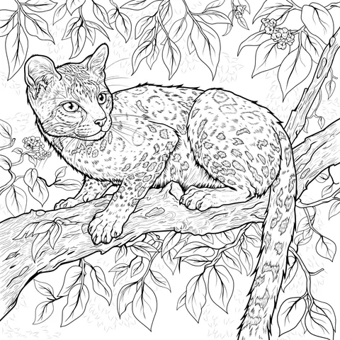 Ocelot perching on a branch