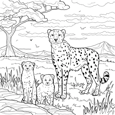 Cheetah Mother and Cubs