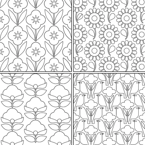 Collection of Colorful Floral and Bird Patterns