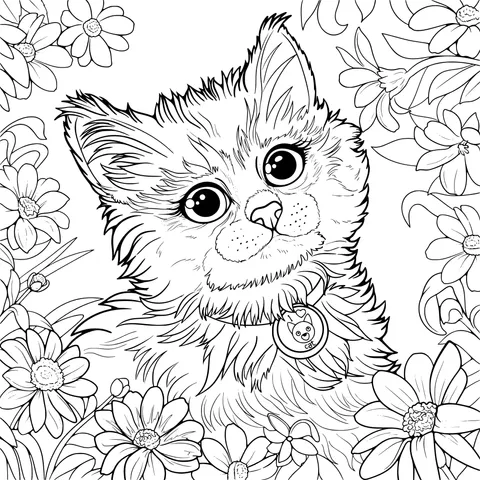 Adorable Cat in the Flower Bed