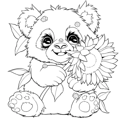 Panda Holding a Sunflower