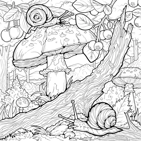 Snails and Mushrooms in the Forest