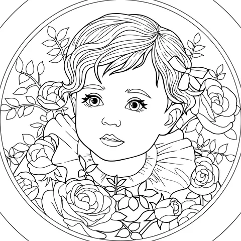 Little girl among flowers