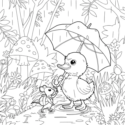Duckling and Mouse in the Rain