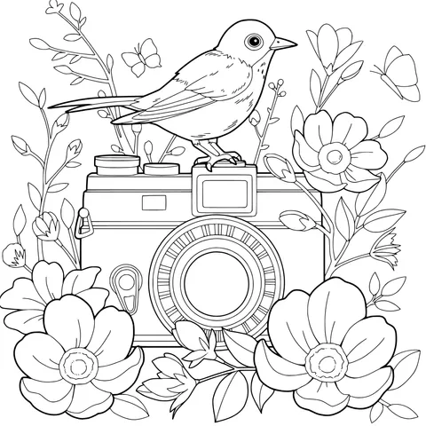 Bird and Flowers on Camera