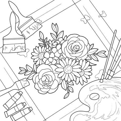 Flower painting creation scene