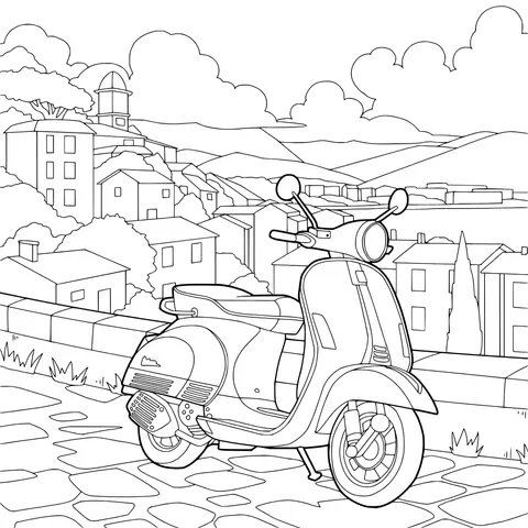 Vintage Scooter and Beautiful Town Scenery
