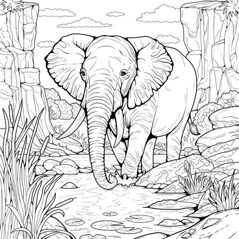 Elephant walking by the stream