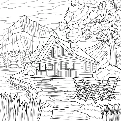 Log - cabin by the Lakeside and Mountains