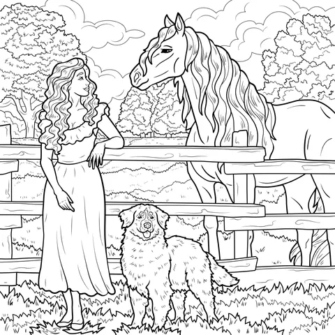 Girl with Horse and Dog