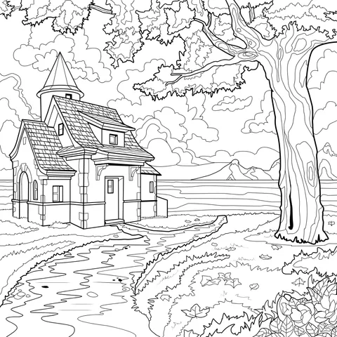 Autumn Cottage Landscape
