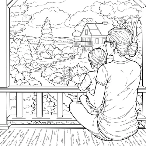 Mother and child enjoying the beautiful scenery together