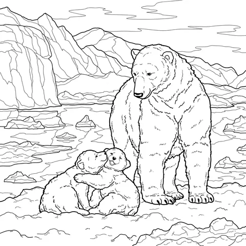 Warm Moment of Mother - Polar Bear and Cubs