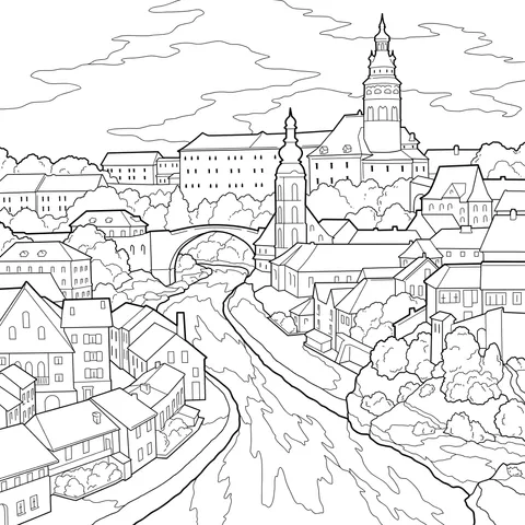 Scenery of a riverside town