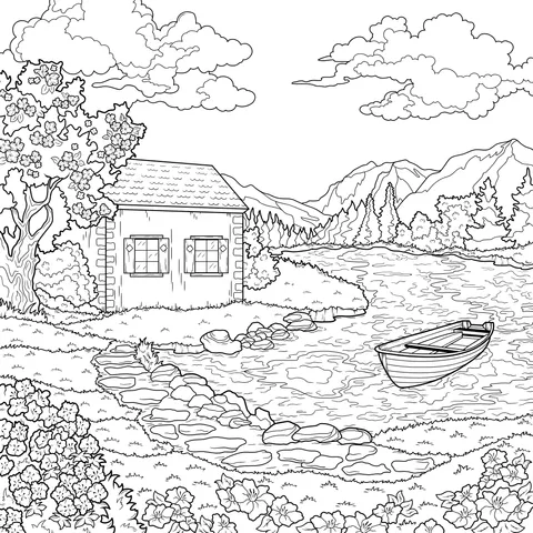 Beautiful Scenery of a Cottage by the River
