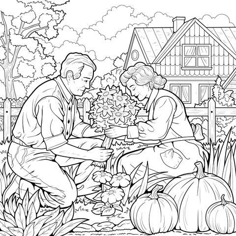 Elderly couple's garden time