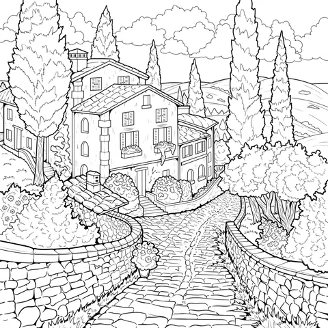 Houses and Pathway in a Rural Landscape