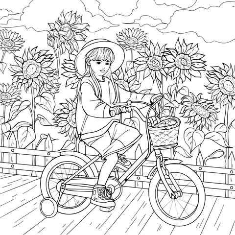 Girl Cycling in a Sunflower Field