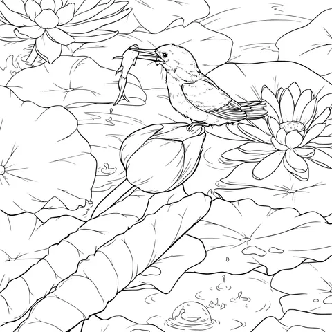 Kingfisher and Fish in the Lotus Pond