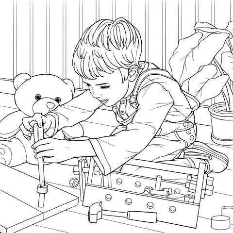 Little Boy Playing Concentratedly