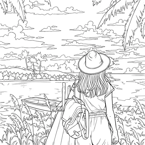 Girl's stroll under a tropical twilight