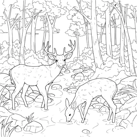Deer by the forest stream
