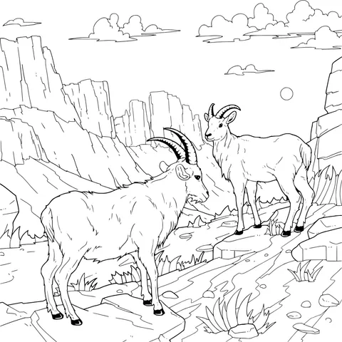 Goats by the Cliff at Sunset