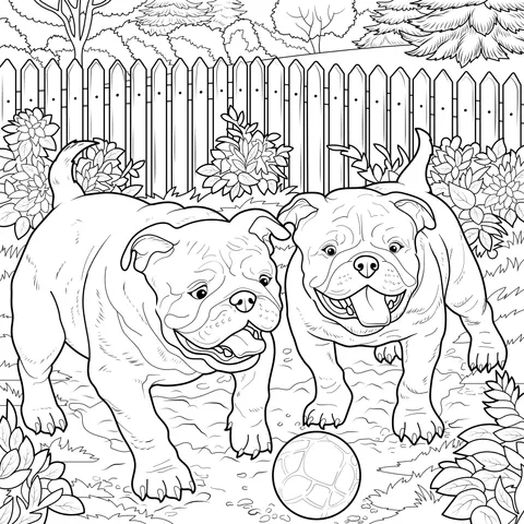 Two dogs playing in the garden