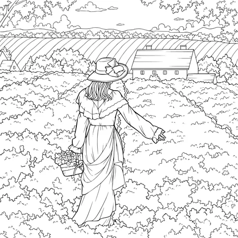Woman walking in a lavender field