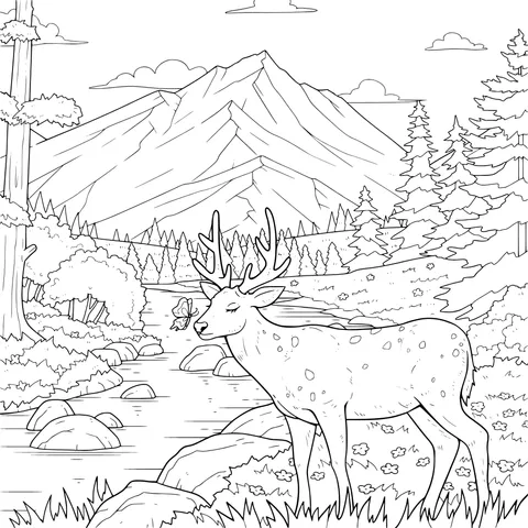 Deer and Scenery in the Mountain Forest