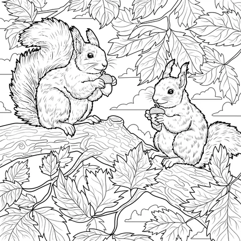Squirrels Eating on a Branch