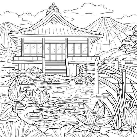 Japanese - style Building by the Lake