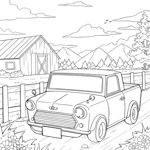 Blue pickup truck on a rural road