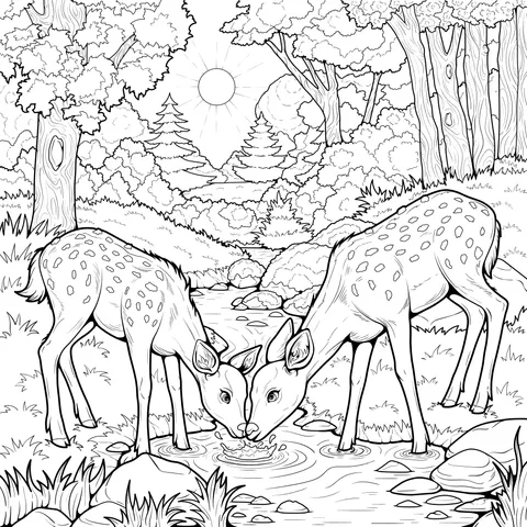 Deer Drinking Water by the Stream