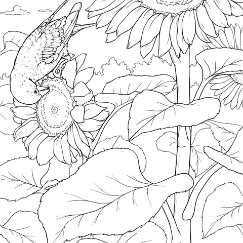 Sunflowers and a Bird