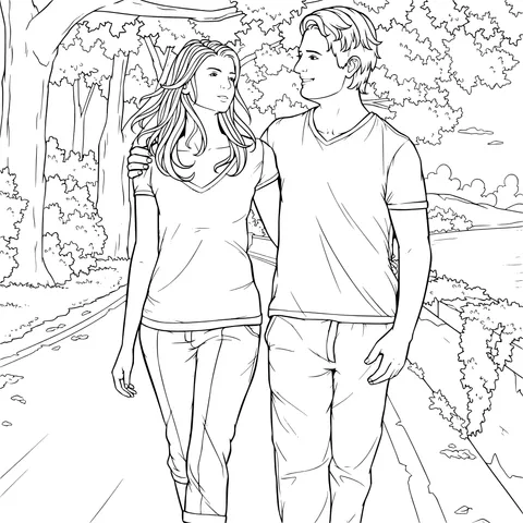 Couple walking on a path